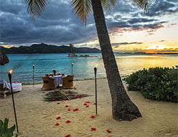 Four Seasons Resort Bora Bora romantic dinner on the beach